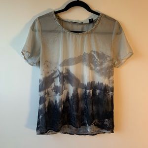 Maison Scotch mountain print sheer top